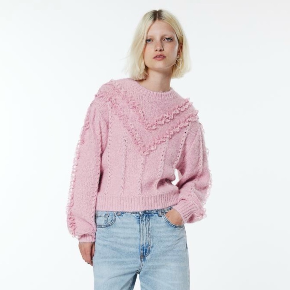 H&M Lace-Trimmed Sweater Pink Small - Picture 5 of 10